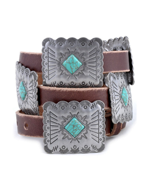 Western Concho Leather Belt-belts-Anzell Accesories-S/M-Brown-Inspired Wings Fashion