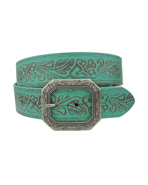Floral Tooled Belt-belts-Anzell Accesories-Small-Blue-Inspired Wings Fashion
