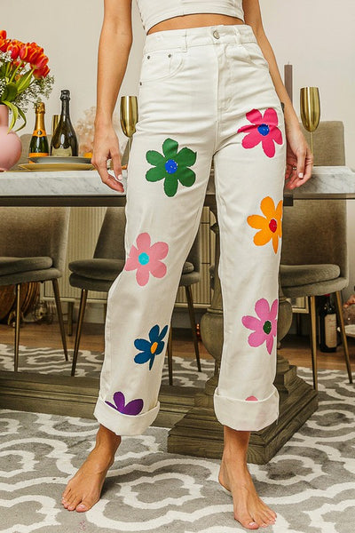 Flower Print Straight Leg Pants – Inspired Wings Fashion