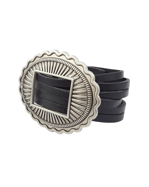 Genuine Leather Cuff with Sliding Concho-Bracelets-Anzell Accesories-OS-Black-Inspired Wings Fashion