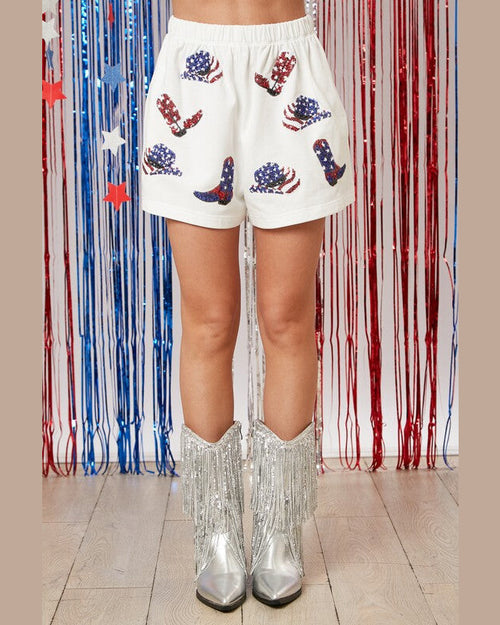 Sequin Hat and Boots Shorts-shorts-Peach Love California-White-Small-Inspired Wings Fashion