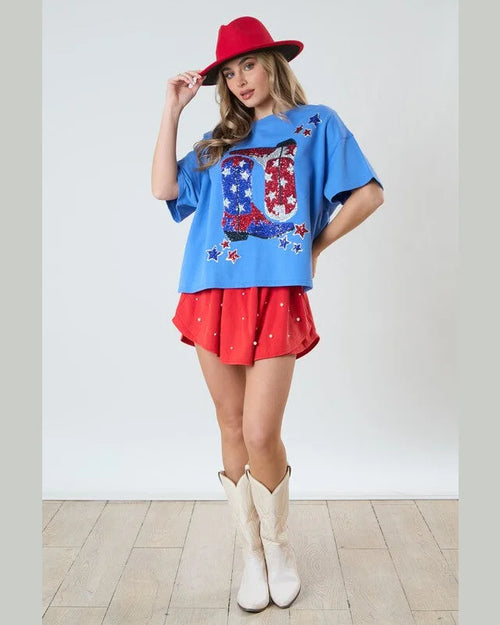 Patriotic Boots Tee-Shirts & Tops-Peach Love California-Small-Blue-Inspired Wings Fashion