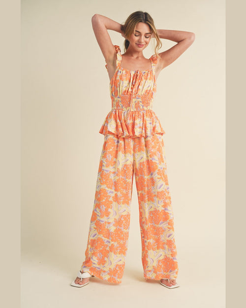 Floral Wide Leg Jumpsuit-Jumpsuit-&Merci-Orange Floral-Small-Inspired Wings Fashion