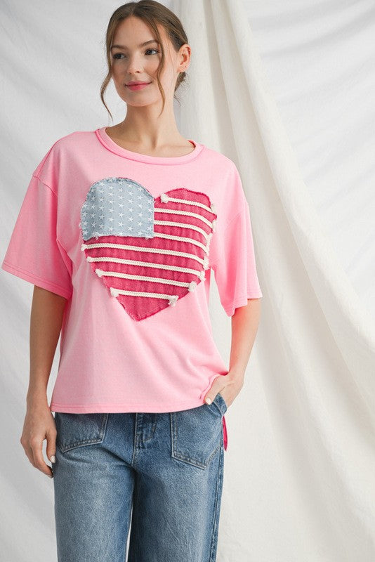 Vintage Heart Flag Top-Shirts & Tops-Jodifl-Neon Pink-Small-Inspired Wings Fashion