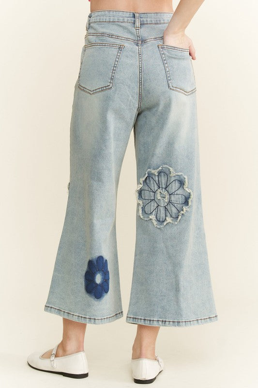Flower Patch Ankle Flare Jeans-Jeans-J Her-Denim-Small-Inspired Wings Fashion