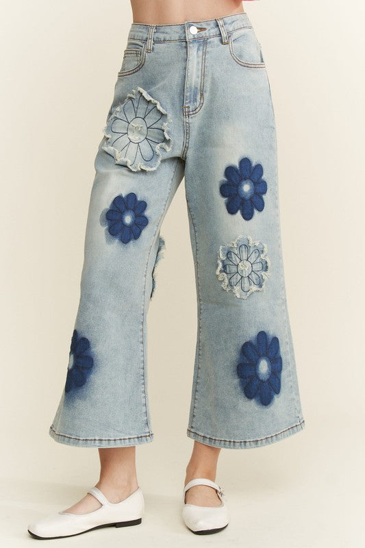 Flower Patch Ankle Flare Jeans-Jeans-J Her-Denim-Small-Inspired Wings Fashion