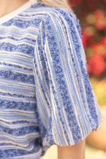 Stripe Textured Top-Shirts & Tops-VOY-Blue-Small-Inspired Wings Fashion