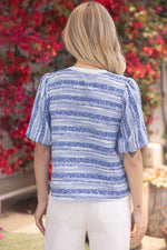 Stripe Textured Top-Shirts & Tops-VOY-Blue-Small-Inspired Wings Fashion