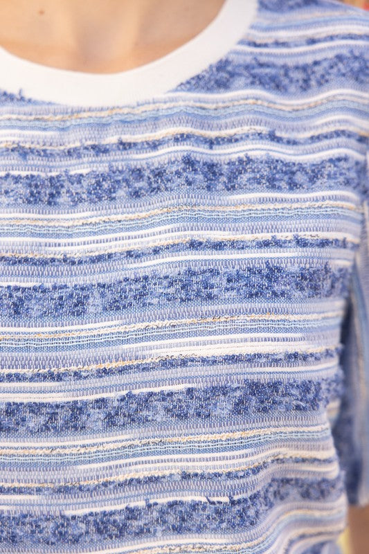 Stripe Textured Top-Shirts & Tops-VOY-Blue-Small-Inspired Wings Fashion