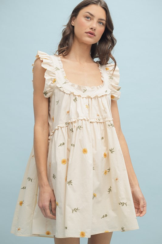 Floral Ruffle Mini Dress-Dress-Wishlist-Cream-Small-Inspired Wings Fashion