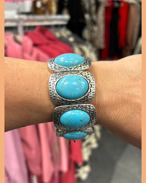 Oval Turquoise Stretch Bracelet-Bracelets-Lost and Found Trading Company-Turquoise-Inspired Wings Fashion