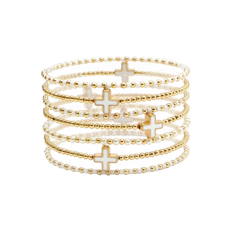 Beaded Cross Bracelets-Bracelets-What's Hot Jewelry-White-Inspired Wings Fashion