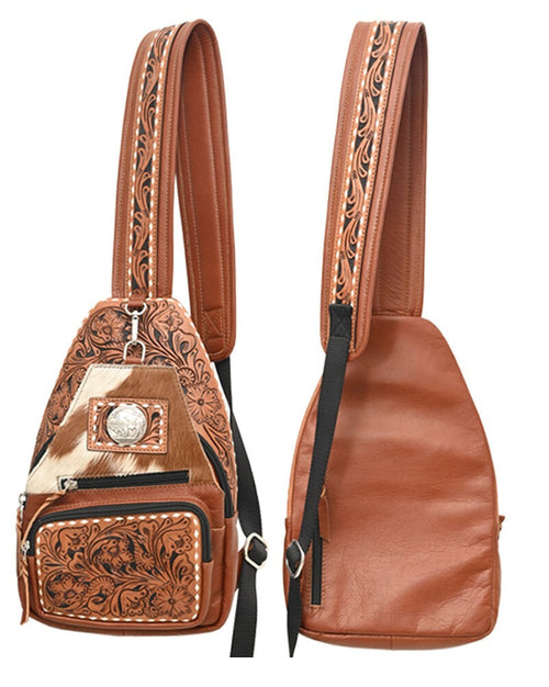Hair on Hide Floral Sling Bag-Sling Bag-Rafter T Ranch Company-Brown & White-Inspired Wings Fashion