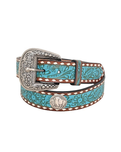 Floral Carving Turquoise Belt-belt-Rafter T Ranch Company-SM-32"-Inspired Wings Fashion