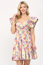 Pleated Mini Dress-Dress-Fate by LFD-Pink Multi-Small-Inspired Wings Fashion