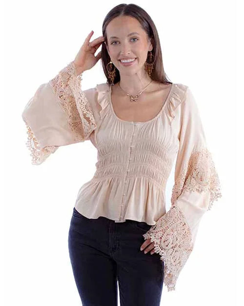 Crochet Bell Top-Tops-Scully-Champagne-Small-Inspired Wings Fashion