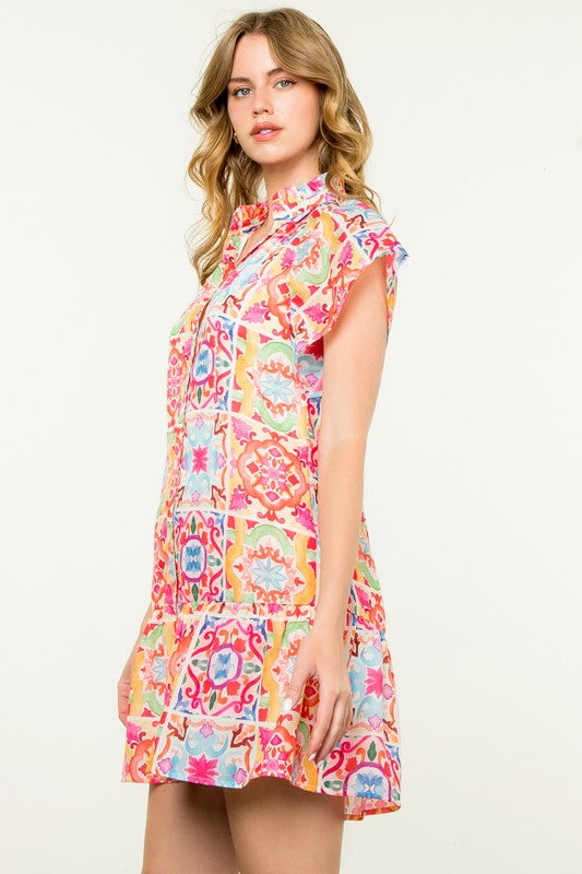 Print Button Up Dress-Dress-THML-White-XS-Inspired Wings Fashion