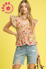 Ruffle Peplum Top-Top-Umgee-Pink-Small-Inspired Wings Fashion