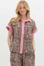 Leopard Print Contrast Top-Shirts & Tops-Entro-Pink-Small-Inspired Wings Fashion