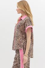 Leopard Print Contrast Top-Shirts & Tops-Entro-Pink-Small-Inspired Wings Fashion