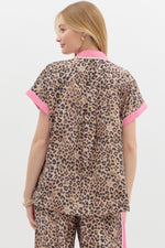 Leopard Print Contrast Top-Shirts & Tops-Entro-Pink-Small-Inspired Wings Fashion