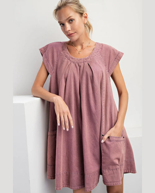 Stone Washed Denim Swing Dress-Dresses-Easel-Small-Mauve-Inspired Wings Fashion