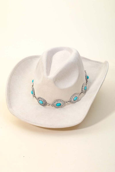 Rhinestone Rope Strap Cowboy Hat Ivory