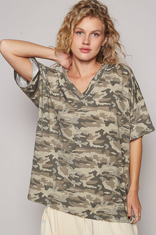 V Neck Camo Top-Shirts & Tops-Pol Clothing-Camo-Small-Inspired Wings Fashion