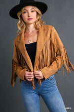 Faux Suede Fringe Jacket-Coats & Jackets-Umgee-Small-Camel-Inspired Wings Fashion