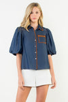 Puff Button Top-Top-THML-Dark Blue-XS-Inspired Wings Fashion