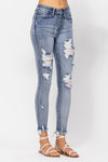 HI-Waist ButtonFly Skinny Bleach Splash Destroy Jean-Jeans-Judy Blue-1(25)-LT-Inspired Wings Fashion