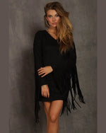 Suede Fringe Dress-Dresses-Blue Buttercup-Small-Black-Inspired Wings Fashion