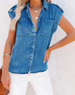 Denim Sleeveless Button Down Shirt-Shirts & Tops-Annva U.S.A.-Small-Denim-Inspired Wings Fashion