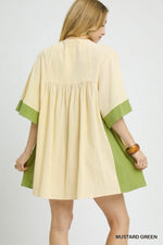 Horse Embroidery Babydoll Dress-Dress-Umgee-Mustard Green-Small-Inspired Wings Fashion