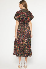 Printed Short Sleeve Collared Maxi Dress-Dresses-Entro-Small-Black-Inspired Wings Fashion
