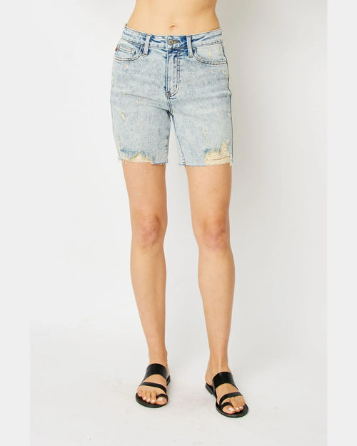 HW Mineral Wash Destroyed Shorts-shorts-Judy Blue-Small-Inspired Wings Fashion