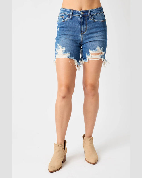 Mid Rise Destroy Fray Shorts-shorts-Judy Blue-Small-Inspired Wings Fashion