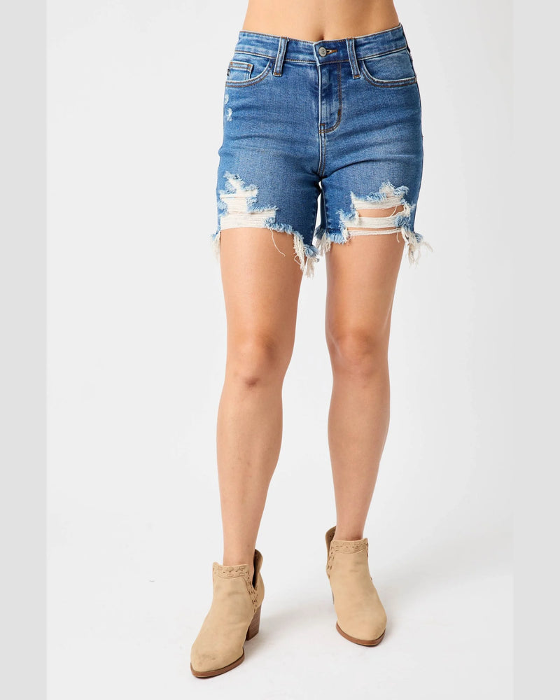 Mid Rise Destroy Fray Shorts-shorts-Judy Blue-Small-Inspired Wings Fashion