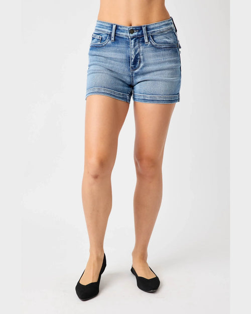 Mid-Rise Heavy Contrast Faux Flap Pocket Shorts-shorts-Judy Blue-Small-Inspired Wings Fashion
