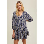 Ikat Mini Dress-Dresses-Very J-Navy/Shell-Small-Inspired Wings Fashion