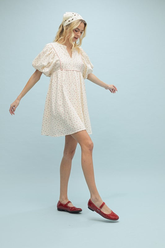 Ditsy Floral Puff Sleeve Dress-Dress-Wishlist-Cream/Pink-Small-Inspired Wings Fashion