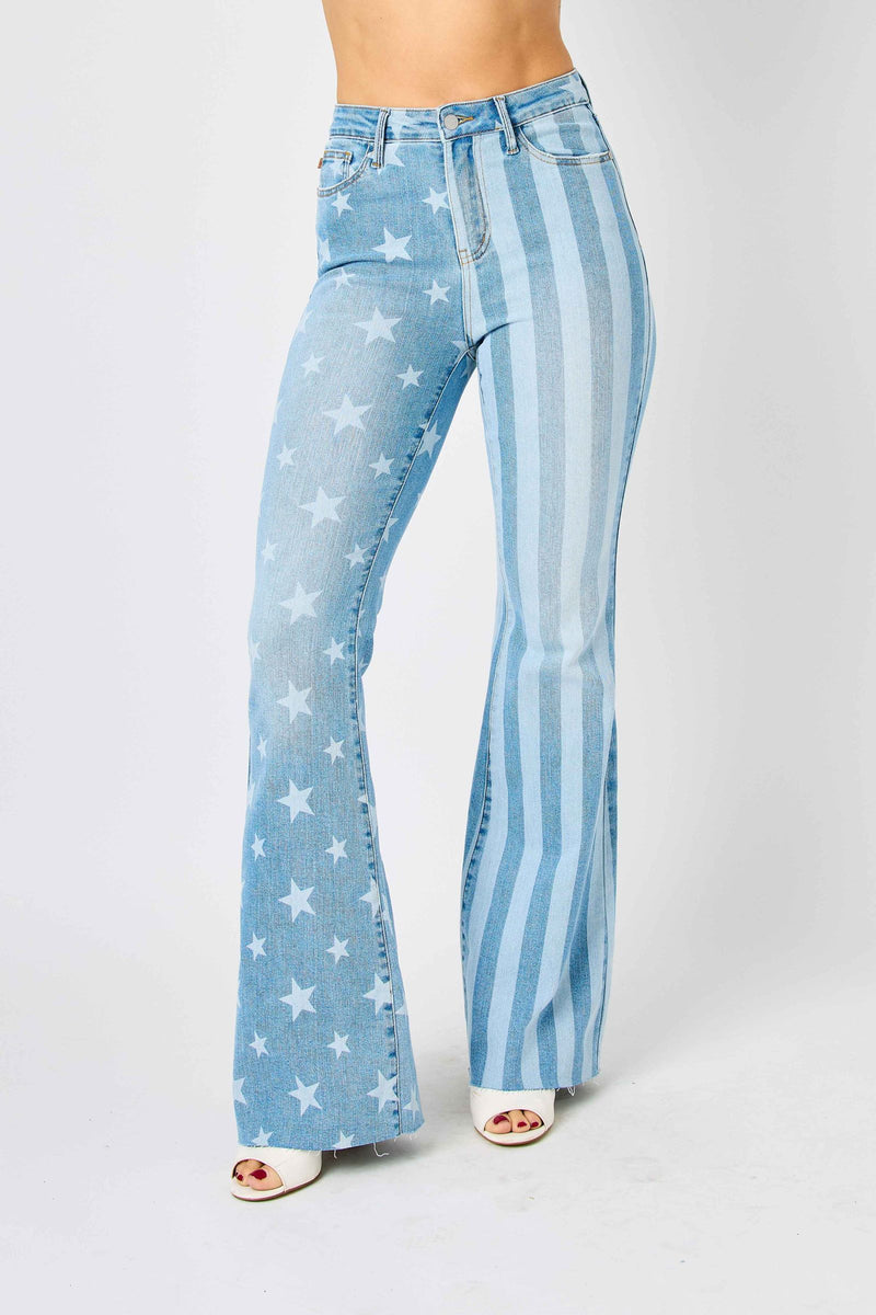 Stars & Stripes Bleach Flare Jeans-Jeans-Judy Blue-0 (24)-Inspired Wings Fashion