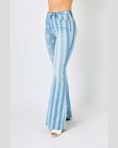 Stars & Stripes Bleach Flare Jeans-Jeans-Judy Blue-0 (24)-Inspired Wings Fashion