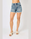 High Waist Button Fly Destroy Hi-Lo Hem Shorts-shorts-Judy Blue-Small-Inspired Wings Fashion