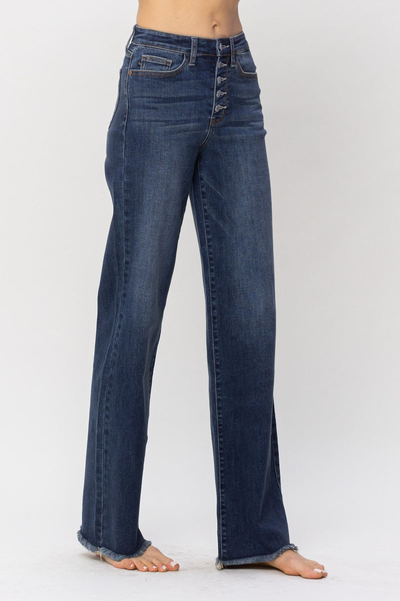 HW Button Fly Wide Leg Jeans-Jeans-Judy Blue-1(25)-DK-Inspired Wings Fashion
