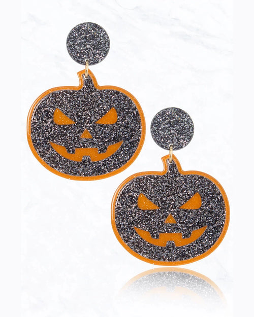 Pumpkin Glitter Earrings-Earrings-Suzie Q USA-Black-Inspired Wings Fashion