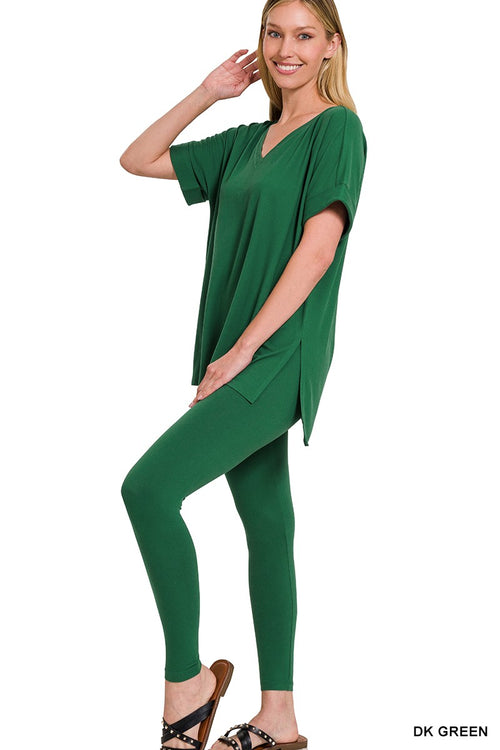 Butter Soft Loungewear set-Matching Set-Zenana-DK Green-Small-Inspired Wings Fashion