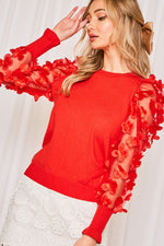 Organza Flower Sleeve Sweater-Shirts & Tops-Vine & Love-Red-Small-Inspired Wings Fashion