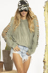 Distressed Hooded Top-Shirts & Tops-Blue Buttercup-Small-Olive-Inspired Wings Fashion