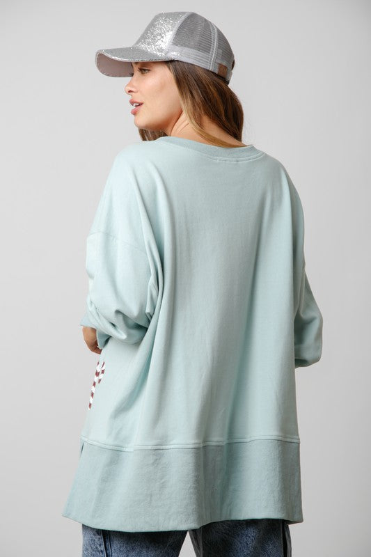 Sequin Candy Cane Loose Fit Sweatshirt-Sweatshirt-Fantastic Fawn-Small-Dusty Sage-Inspired Wings Fashion